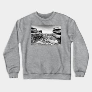 Combestone Tor Dartmoor National Park, Devon, Black And White Crewneck Sweatshirt